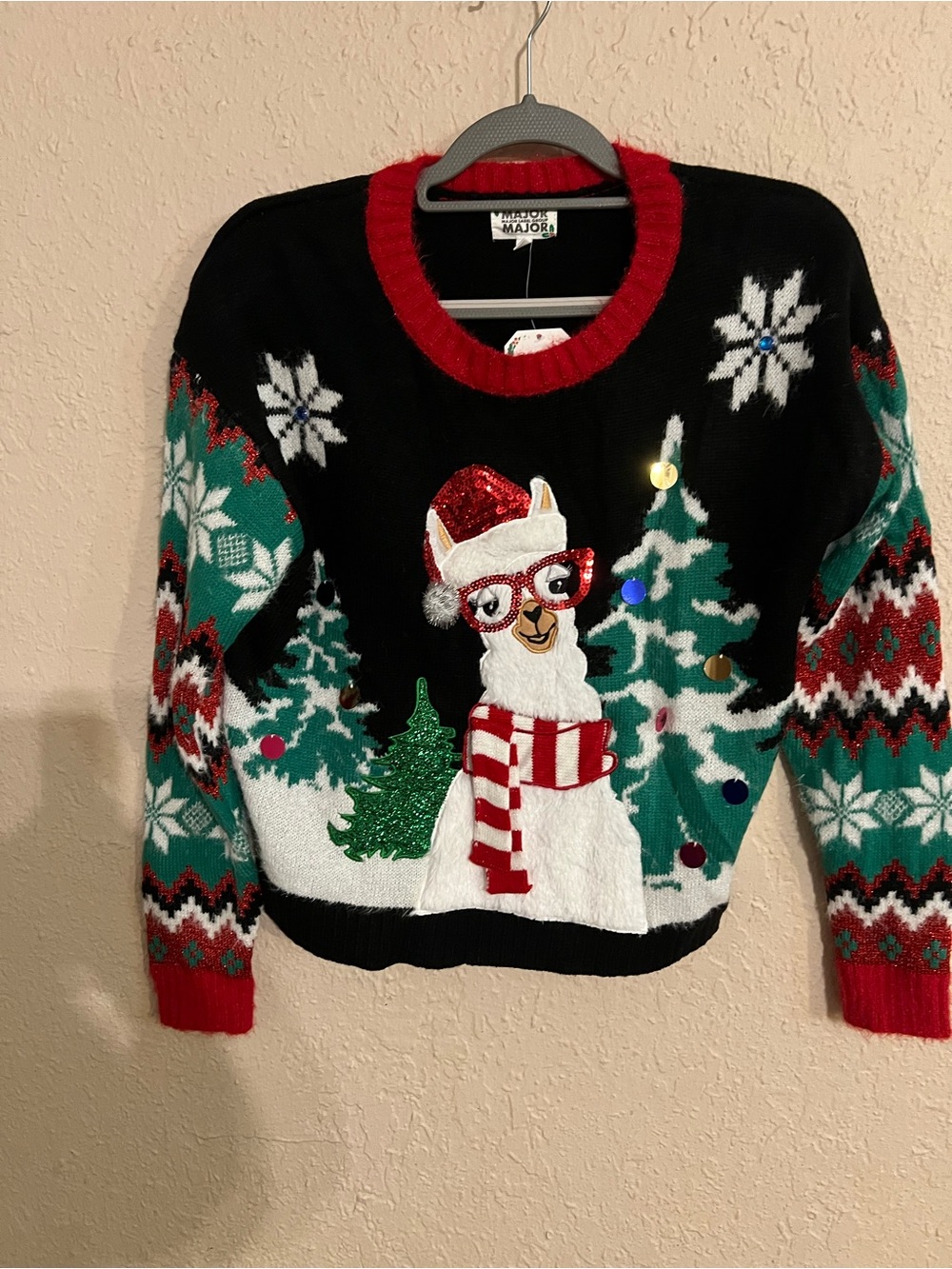 Holiday Llama Crewneck Sweater - Black & Green